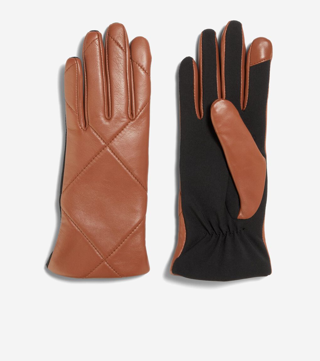 QUILTED LEATHER GLOVE WITH STRETCH PALM
